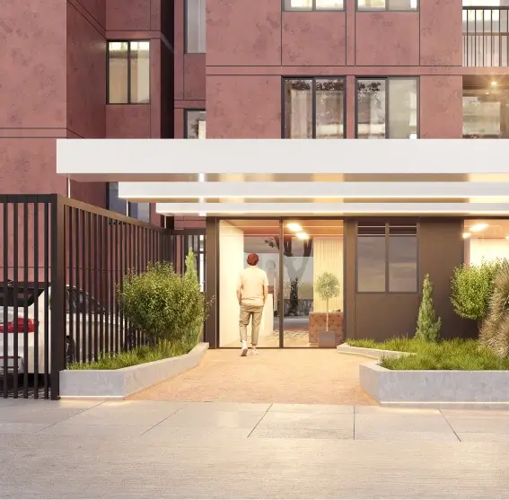 fachada ingreso Gran bosque ciruelo Los Portales Depas